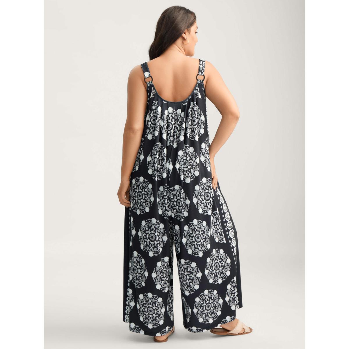 Plus Size Black Sunkissed Stretchy Adjustable Strap Jumpsuit Women Boho Sleeveless Non Vacation Loose Jumpsuits BloomChic 22-24/3X Product Image