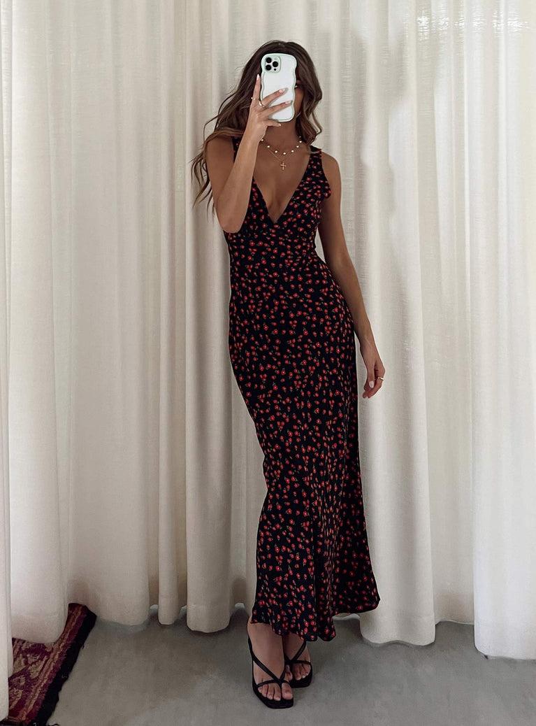 Nellie Maxi Dress Black/Red Floral Product Image