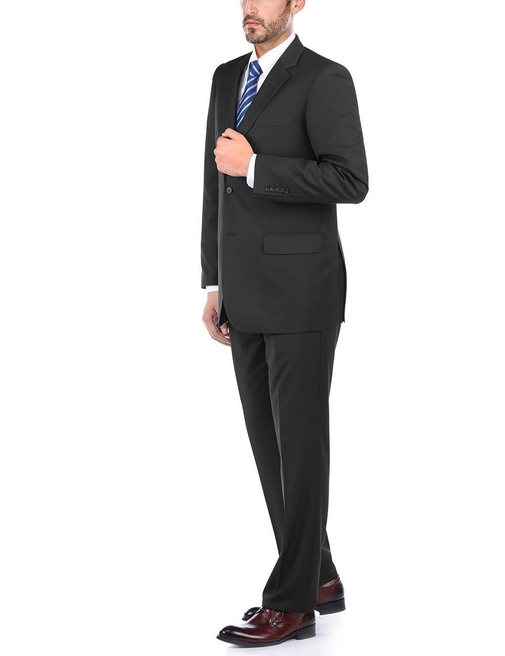 (38R, 38S) 100% Virgin Wool Regular Fit Black Suit Product Image