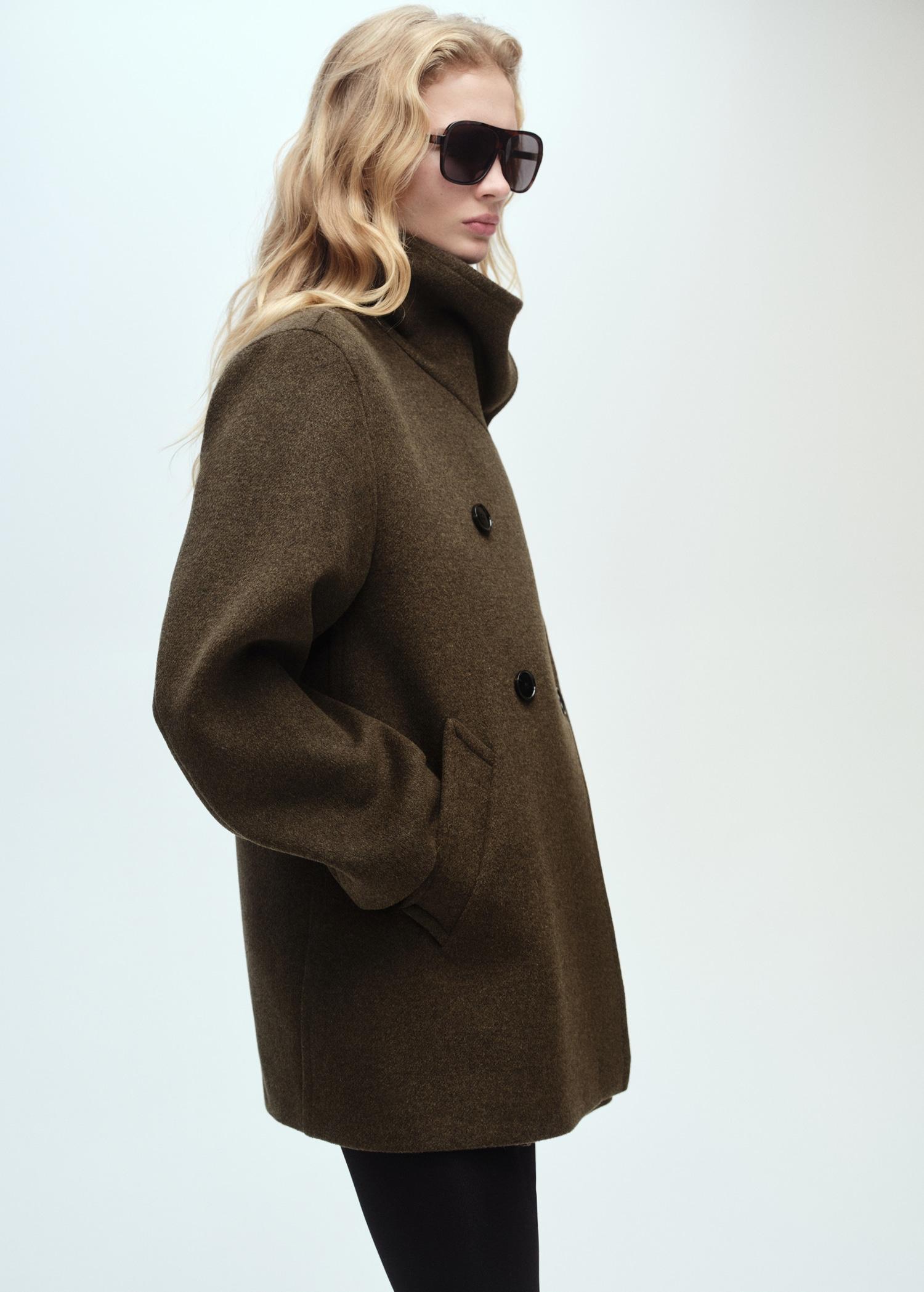 Midi wool coat with wraparound collar - Women | MANGO USA Product Image