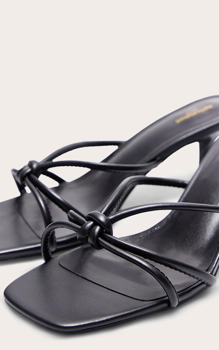 Black PU Wide Fit Square Toe Knotted Heeled Mules Product Image