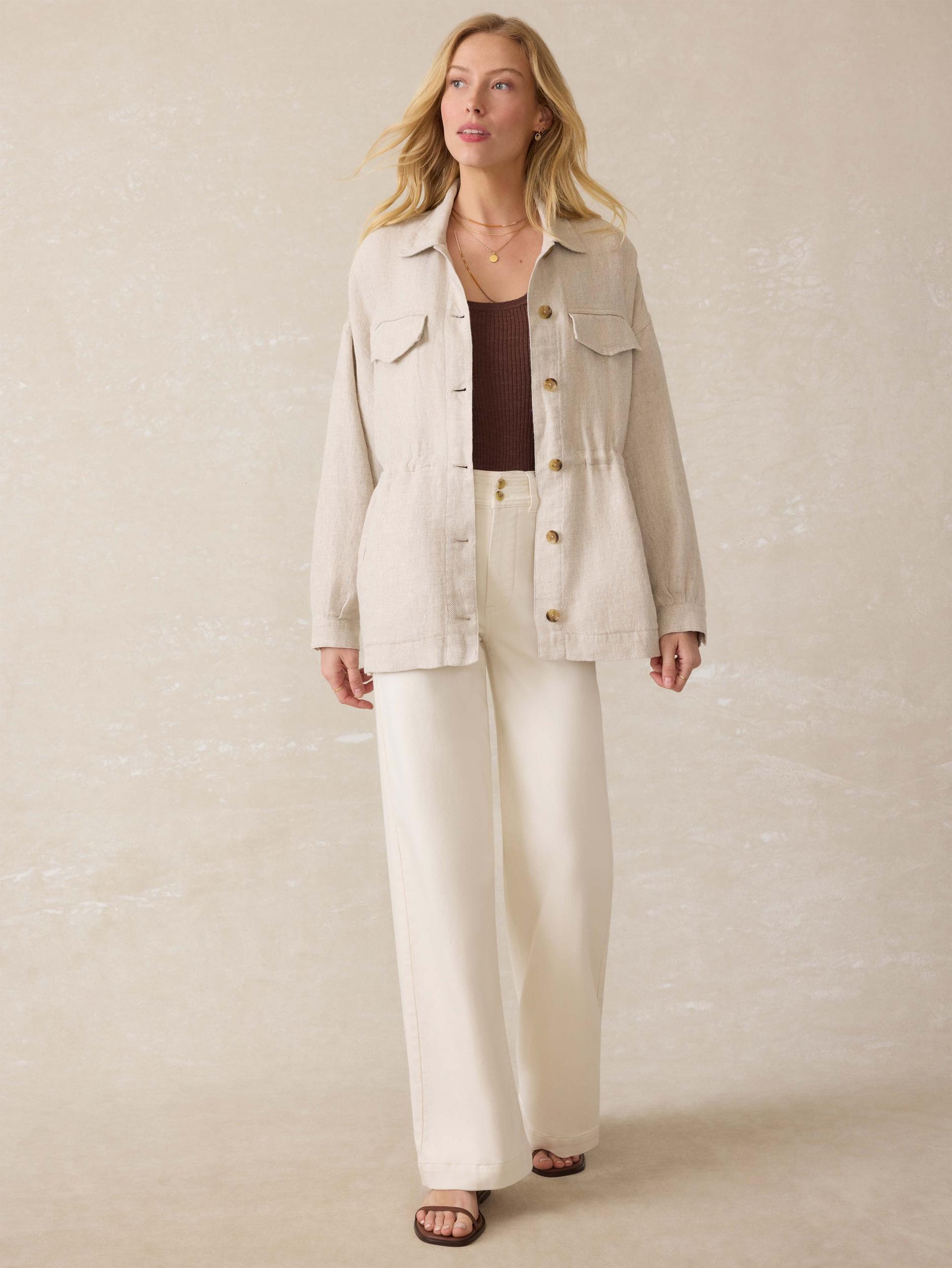 Twill Linen Utility Jacket - Flax Female Product Image