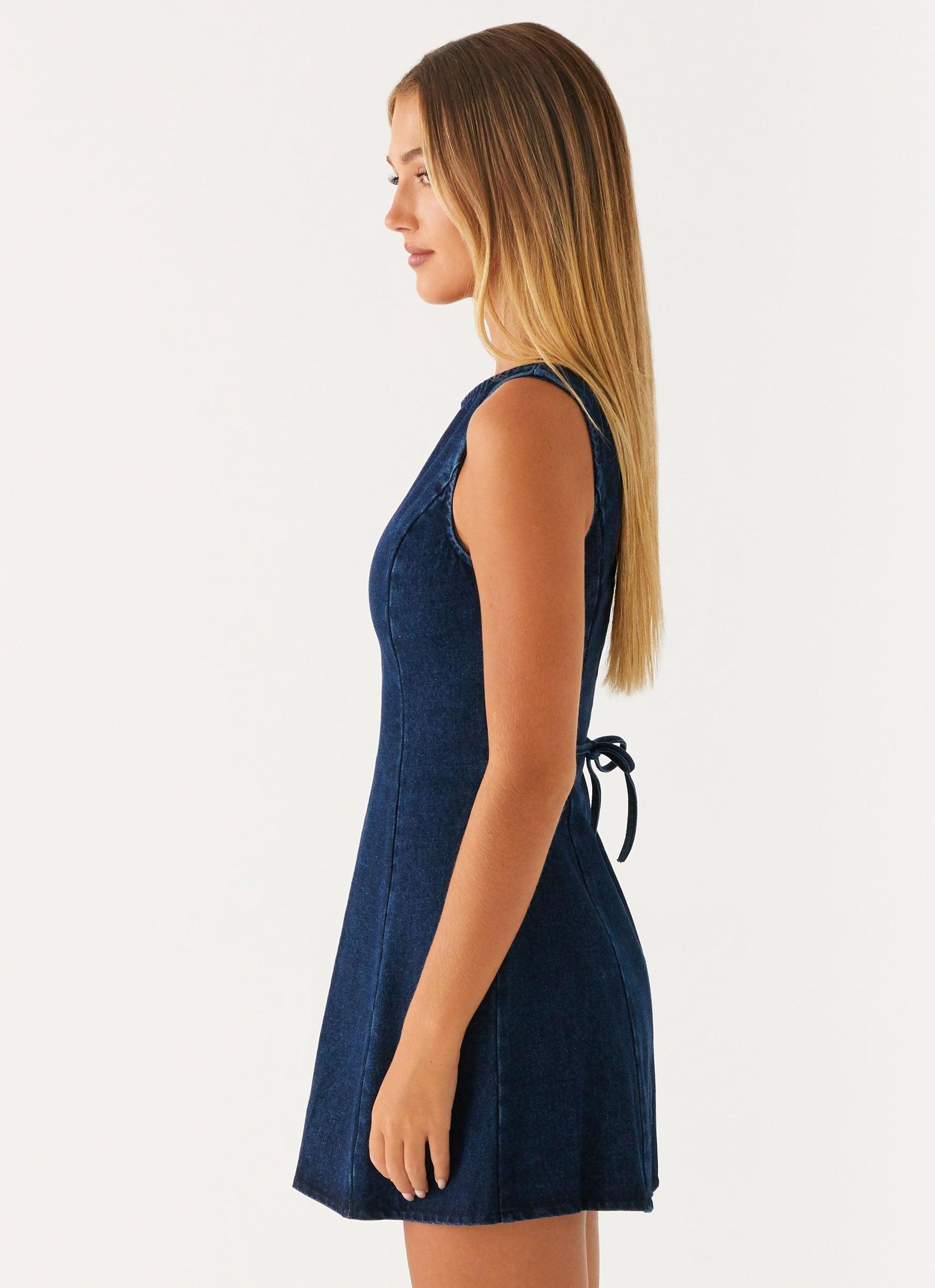 Rochelle Denim Mini Dress - Blue Product Image