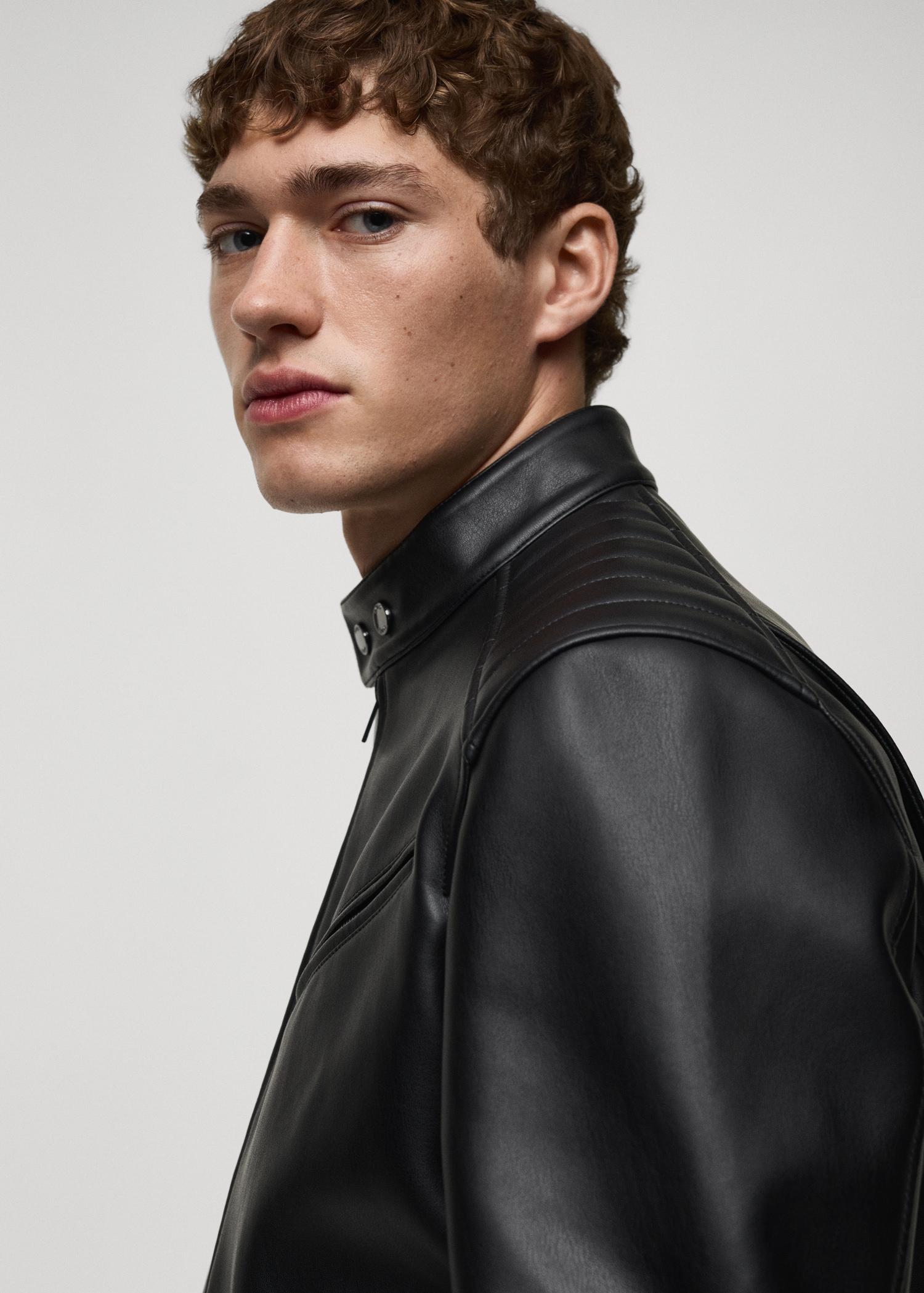 Leather-effect jacket with stitching detail - Men | MANGO USA Product Image