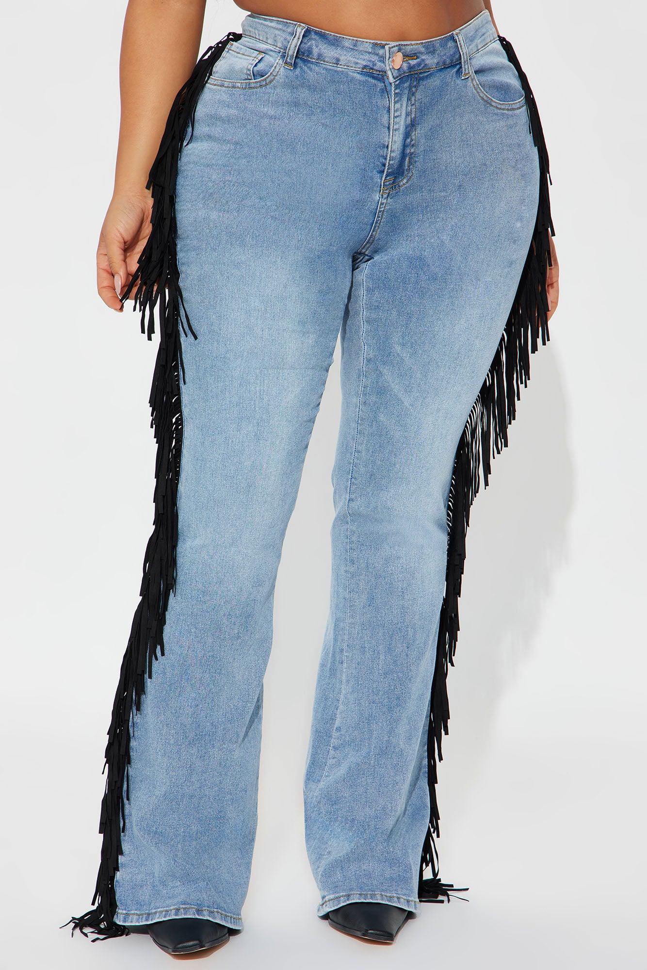 Out West Low Rise Fringe Flare Jeans - Vintage Wash Female Product Image