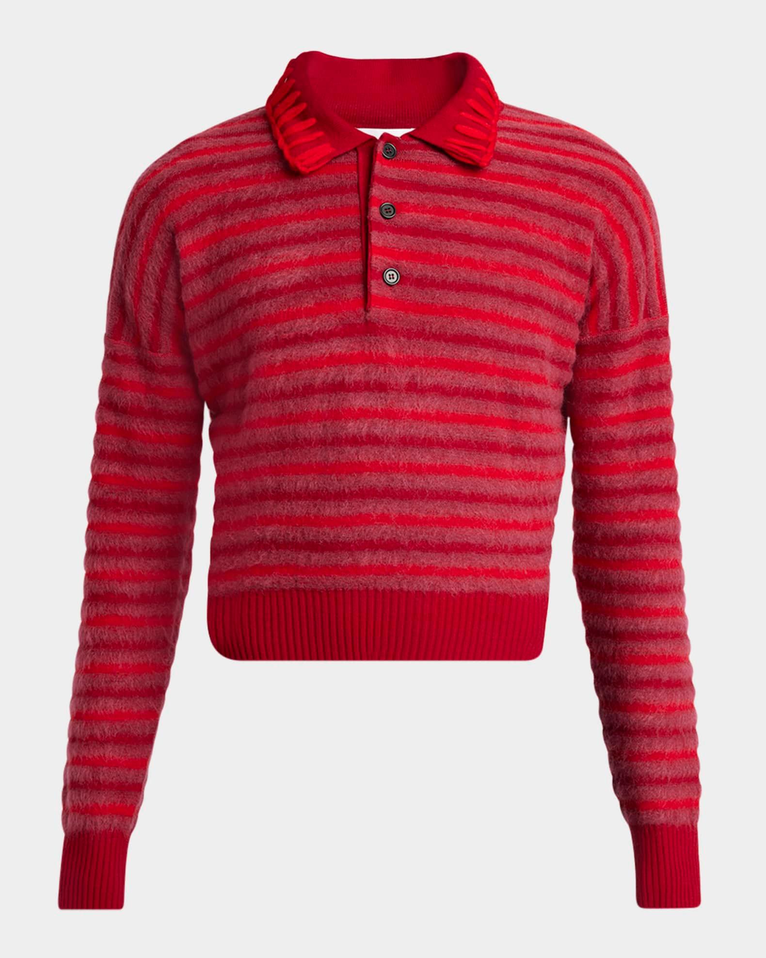 Men's Wool-Mohair Striped Polo Sweater Product Image