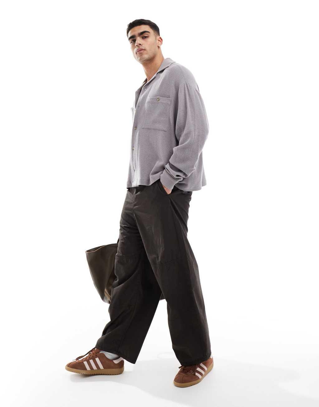 ASOS DESIGN boxy textured oversized shirt in gray Product Image