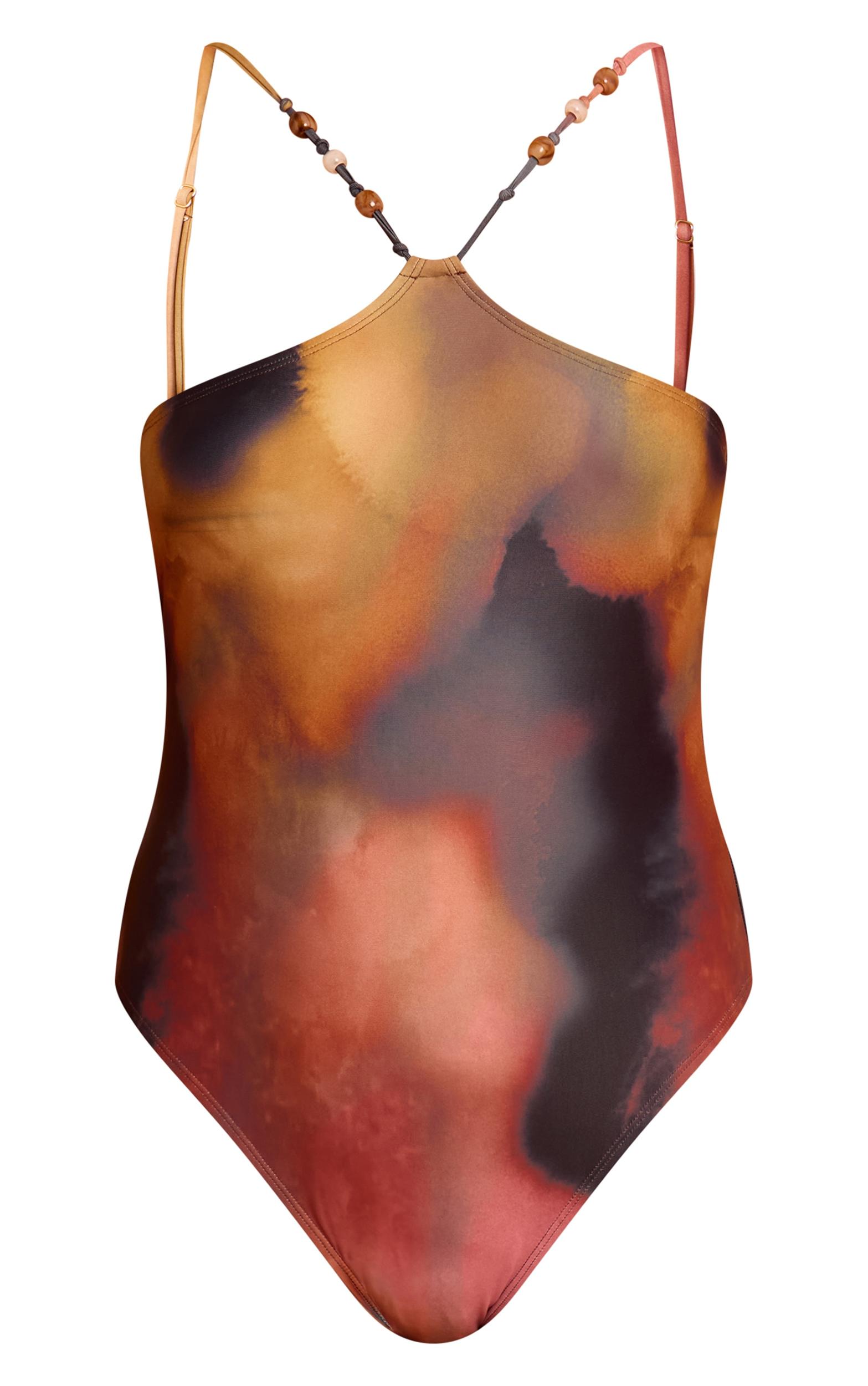 Multi Blurred Print Halter Neck Swimsuit Product Image