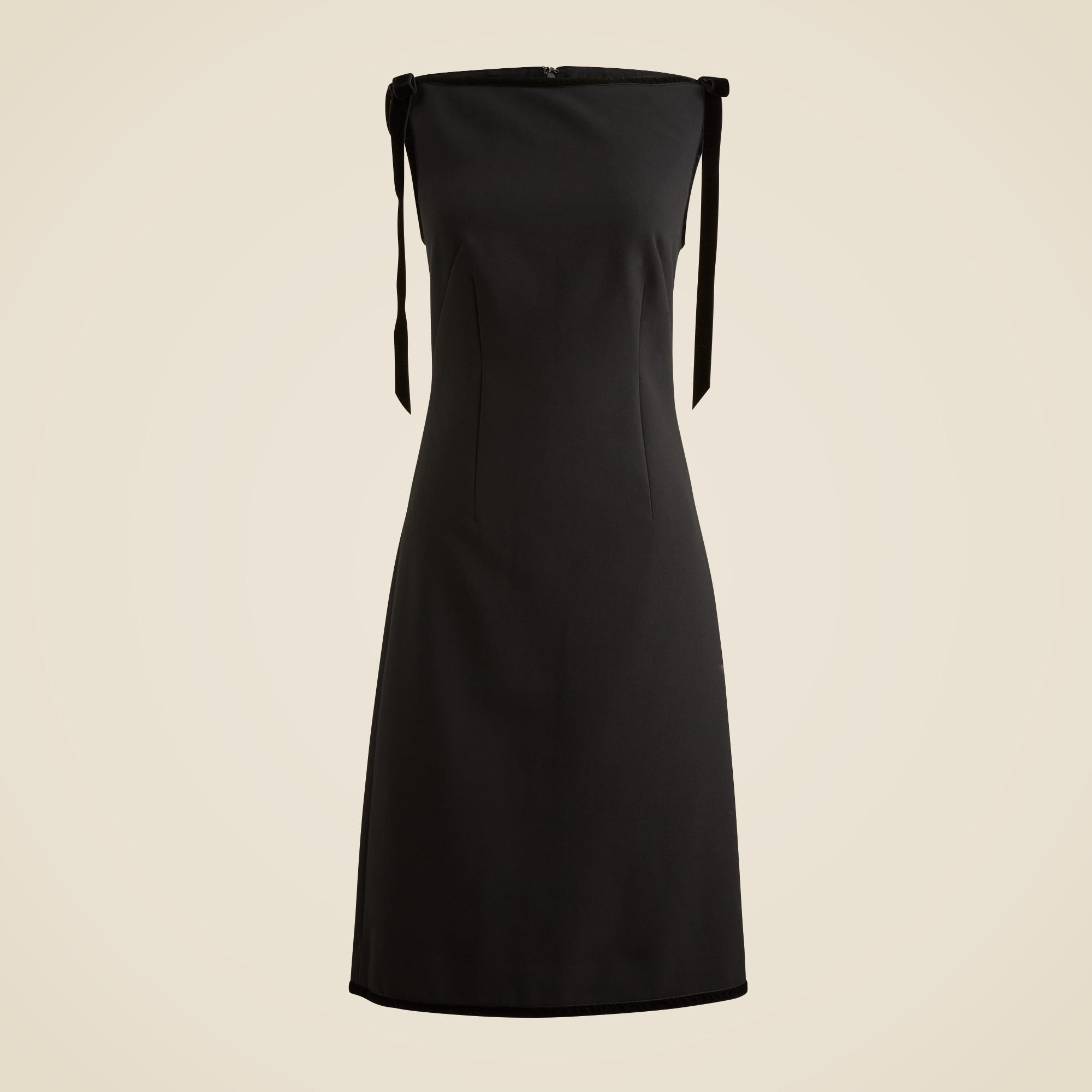 Seamed sheath dress with velvet bows in four-season stretch Product Image