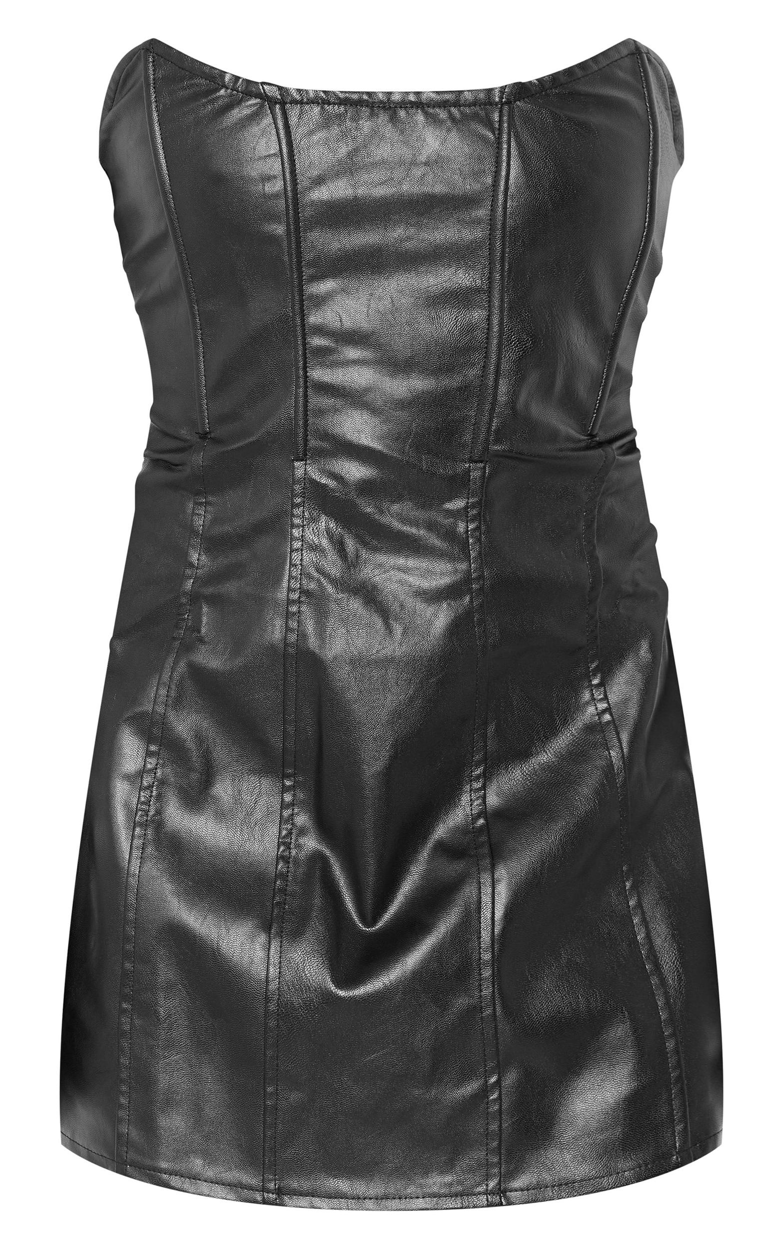 Black Faux Leather Bandeau Corset Shift Dress Product Image