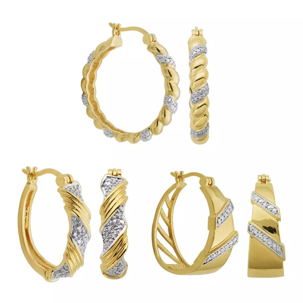 Gold Tone Diamond Accent Hoop Earrings, Women's Product Image