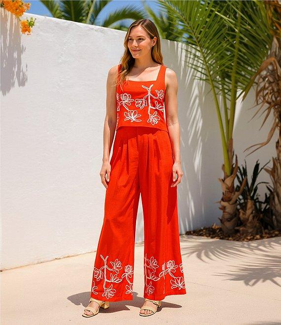 Alex Marie Lola Embroidered Linen Blend Wide Leg Flat Front Coordinating Pants Product Image