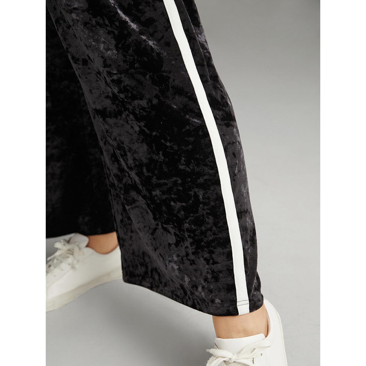 Velvet Contrast Webbing Elastic Waist Sweatpants Midnight Plus Size Women Casual Dailywear Contrast 18-20/2X Bloomchic Product Image