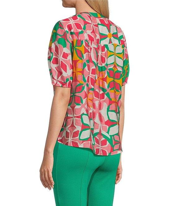 Slim Factor By Investments Julia Azalea Fashion Geo Print V-Neck Short Sleeve Top Product Image