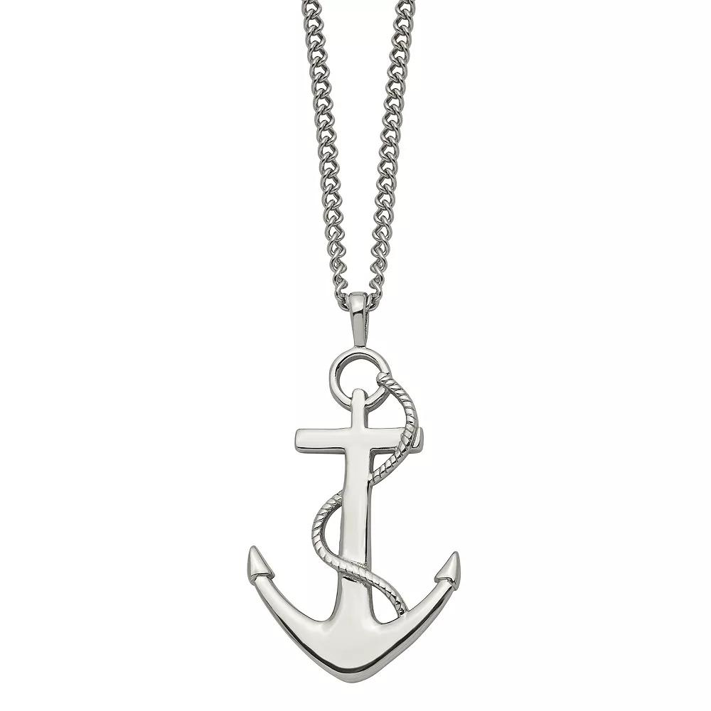 Men's Stainless Steel Polished Anchor Pendant Necklace, Size: 24" Product Image