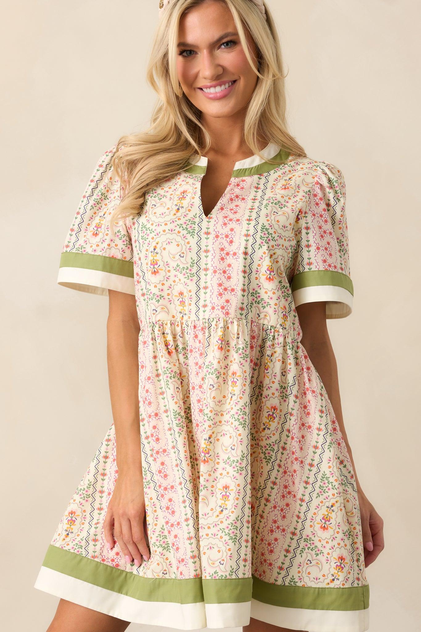 Lush With Life Green Floral Cotton Mini Dress Product Image