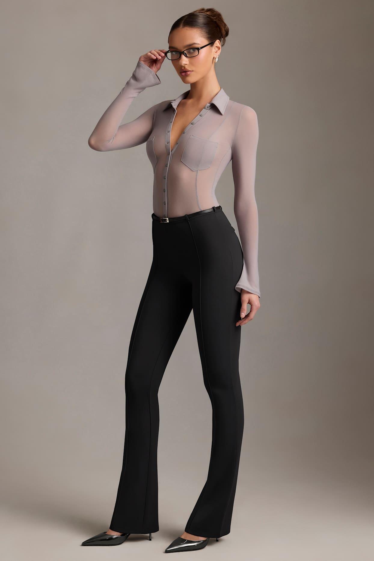 Low-Rise Flared Trousers in Black Product Image