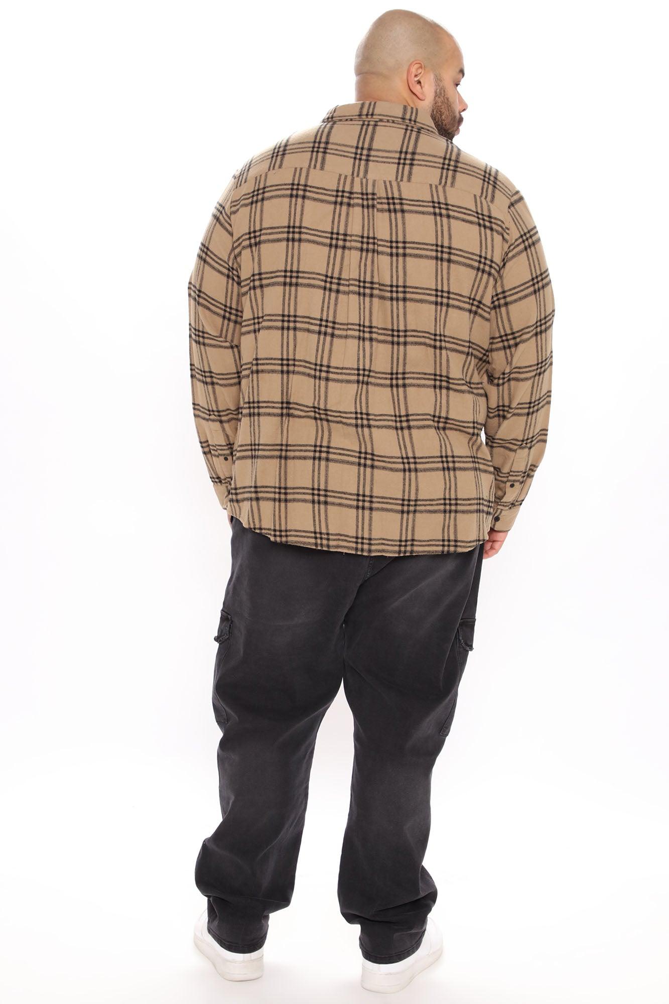 Three Line Long Sleeve Flannel Shirt - Khaki/combo Product Image