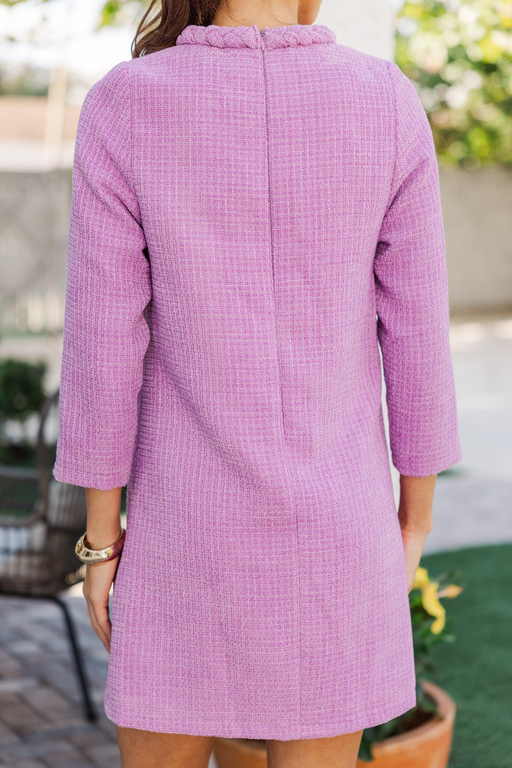 Ask You Out Lavender Tweed 3/4 Sleeve Dress Female Product Image