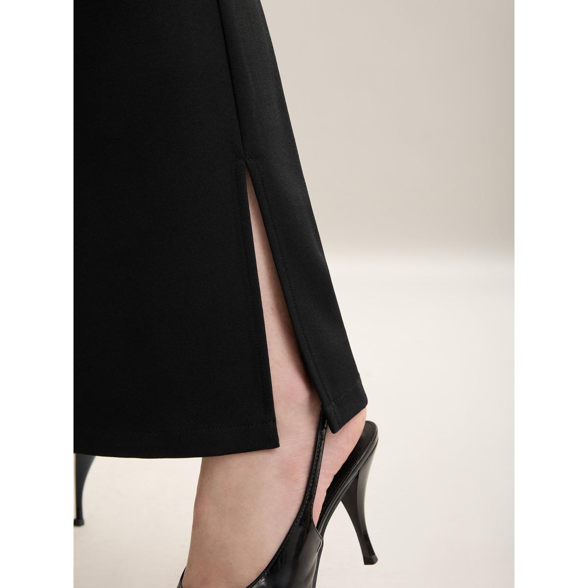 Plus Size Side Slit Plain Bootcut Pants Women Black Workwear Essentials Bodycon Mid Rise Office Pants BloomChic 10/M Product Image