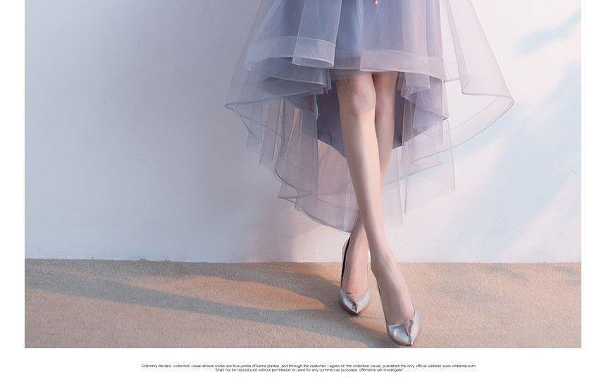 Short-Sleeve Lace Trim High Low Cocktail Dress Product Image