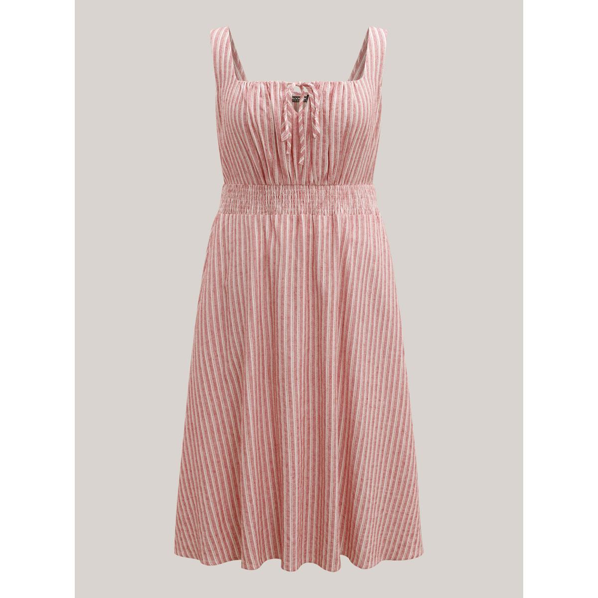 Plus Size Stripe Print Shirred Waist Midi Dress Brightred Women Non Sleeveless Curvy BloomChic 14-16/1X Product Image