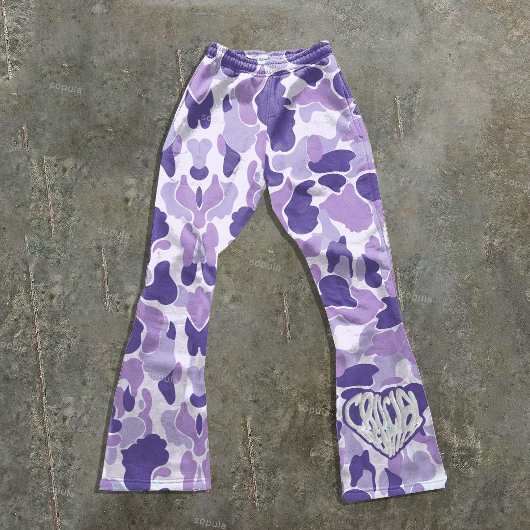 Sopula Unisex Men's Street Camo Heart Graphic Print Flared Pants Product Image