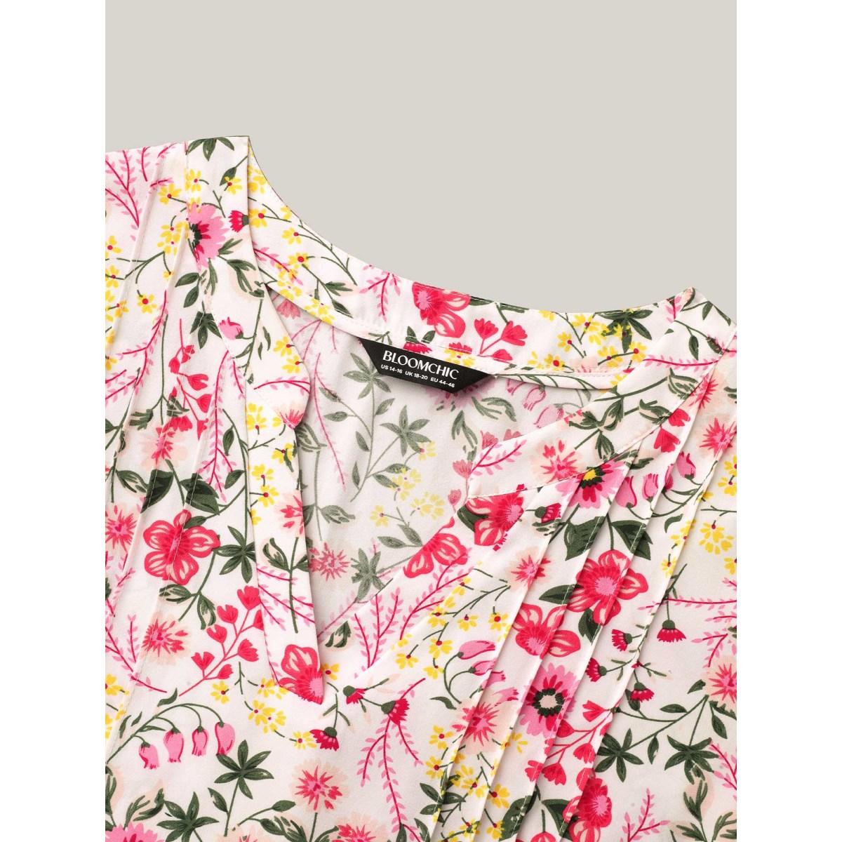 Plus Size LightBlue Floral Print Notched Collar Shirt Women Timeless Elbow-length sleeve Notched collar Elegant Blouses BloomChic 14-16/1X Product Image