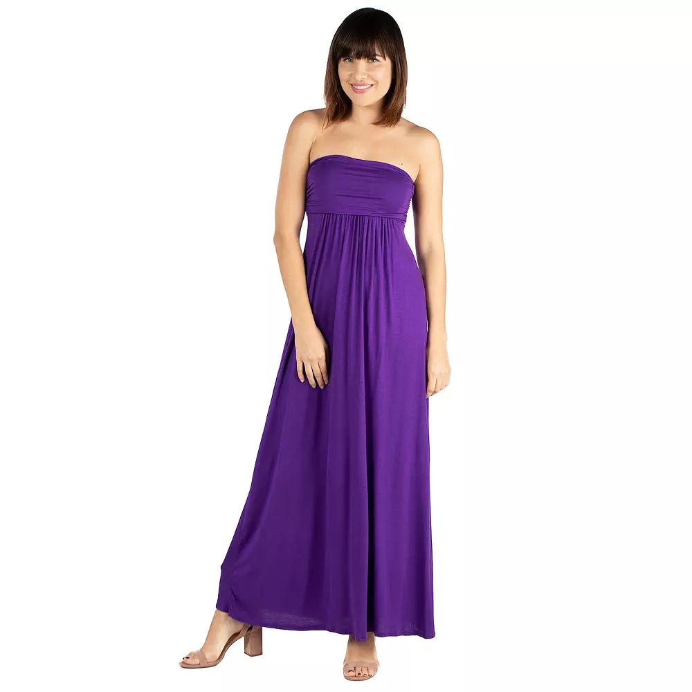 Women's 24seven Comfort Apparel Strapless Loose Fit Pleated Maxi Dress,  Product Image