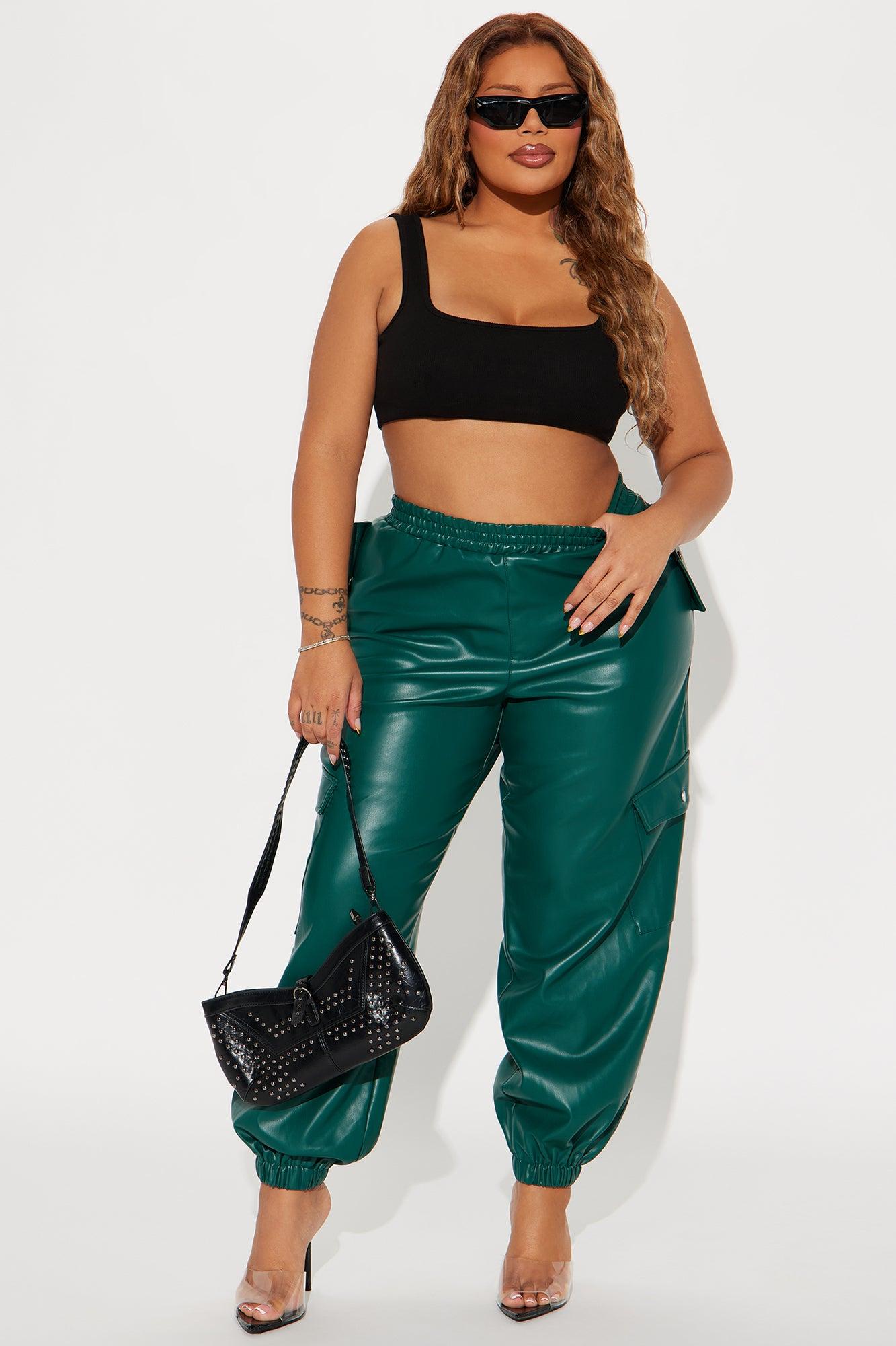 Valencia Faux Leather Cargo Jogger - Hunter Product Image