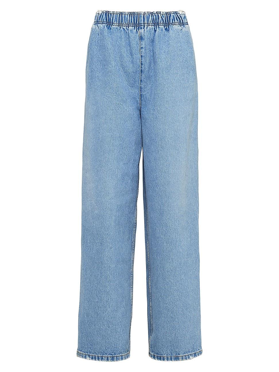 Elastic Waist Denim Bleached Pants Product Image