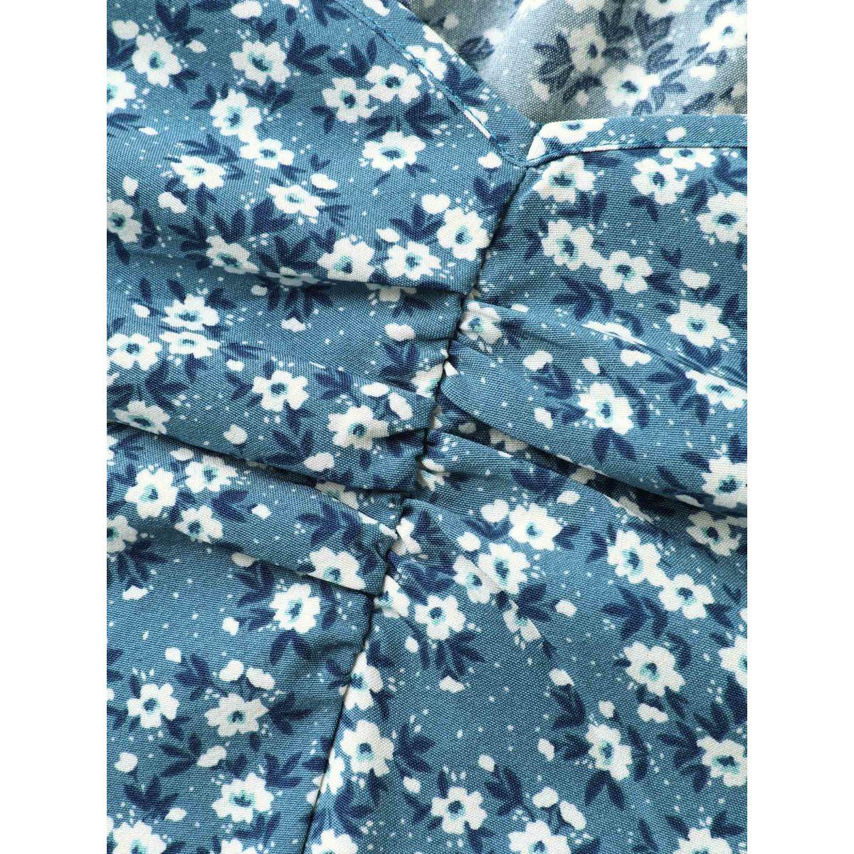 Plus Size Ditsy Floral Print Layered Ruffled Sleeve Dress Aegean Women Heart neckline Cap Sleeve Curvy BloomChic 12/L Product Image