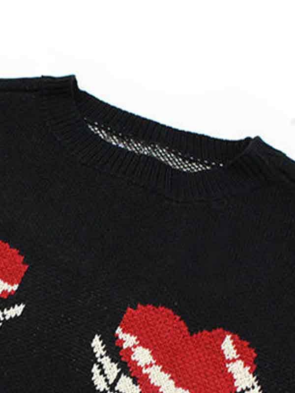 Funny Skull Skeleton Print Loose Sweater Product Image