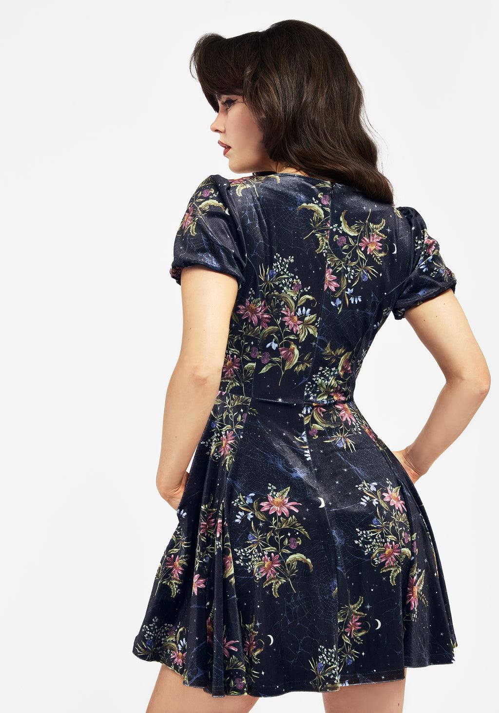 Cleome Floral Spiderweb Velour Mini Dress Product Image
