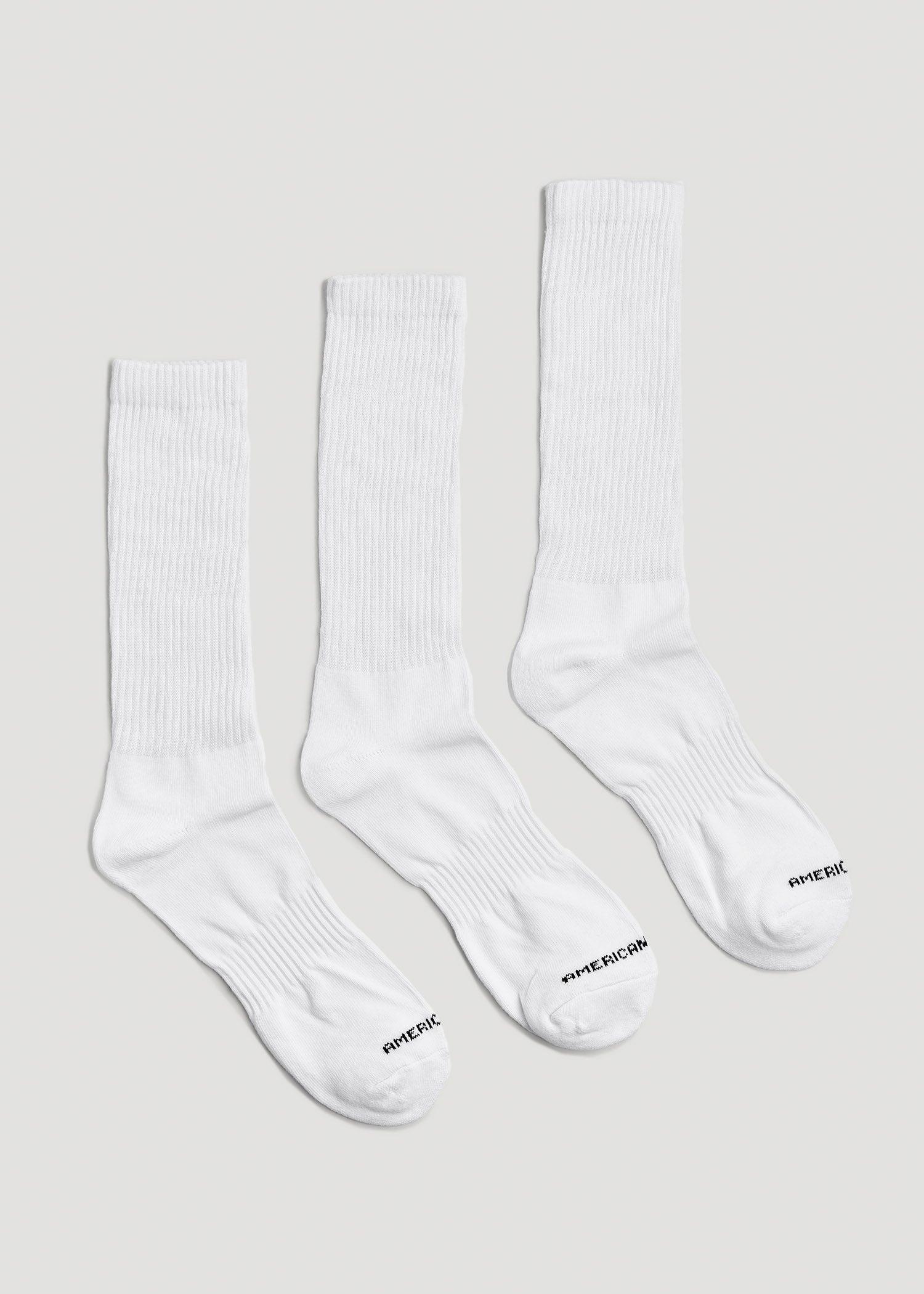 Athletic Crew Socks (X-Large Size: 13-15) for Tall Men in White Male Product Image