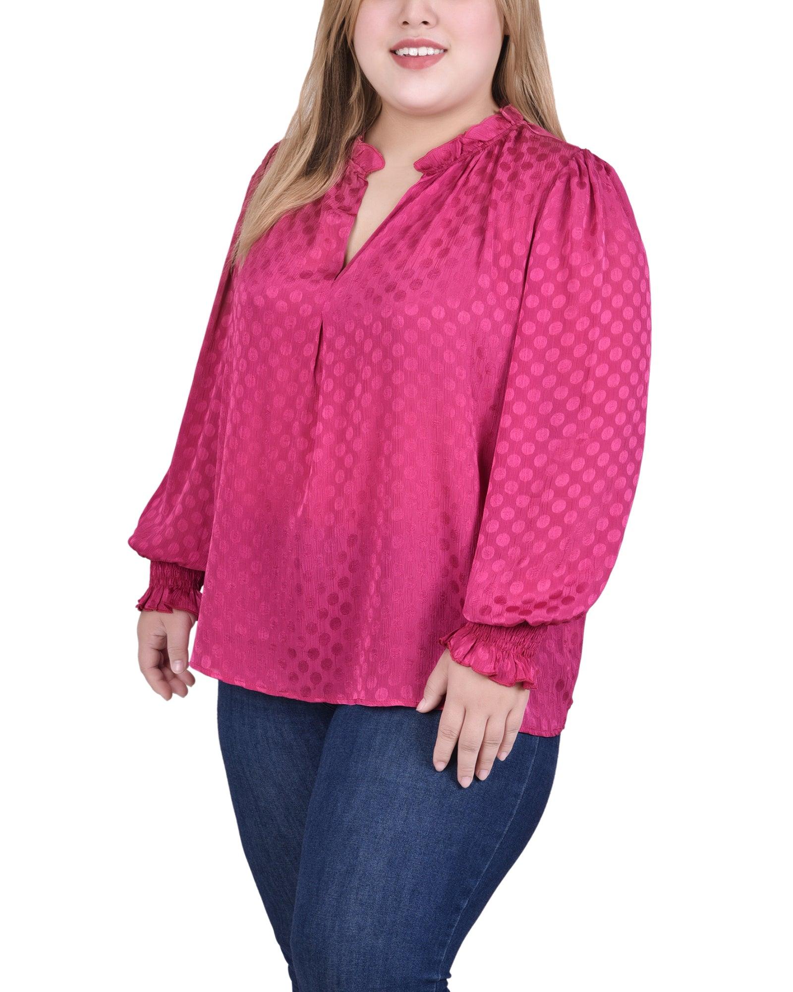 Purple Long Sleeve Smocked Cuff Blouse - Plus Size Product Image