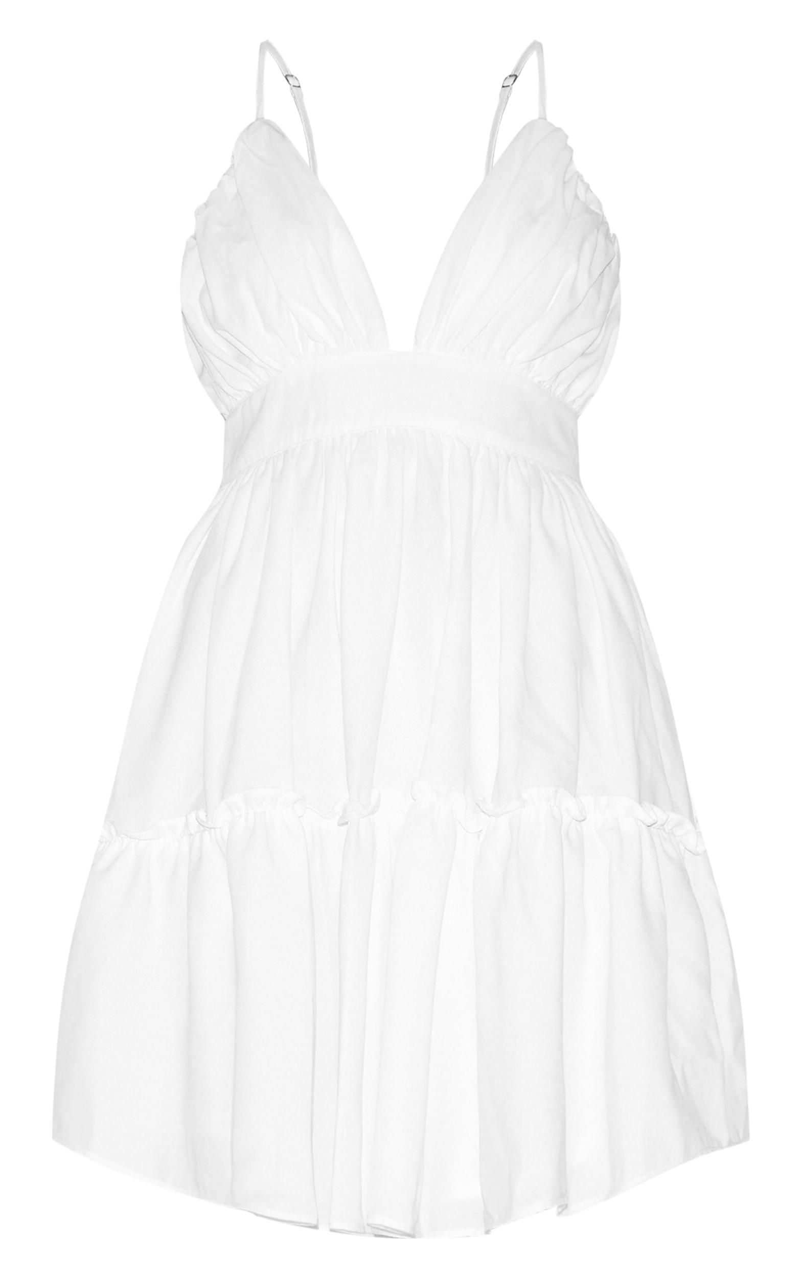 White Ruched Frill Detail Strappy Skater Dress Product Image