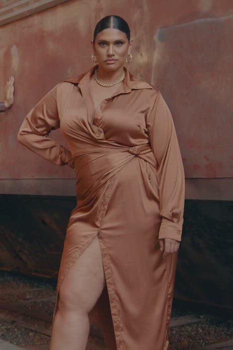 Gabriella Satin Maxi Shirt Dress - Copper Product Image