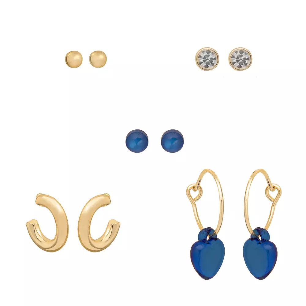 LC Lauren Conrad Gold Tone Delicate 5-piece Earring Set, Women's, Blue Product Image