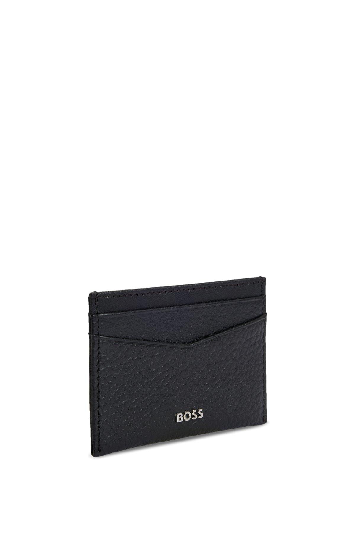 Card holder in grained leather with metallic logo lettering Product Image