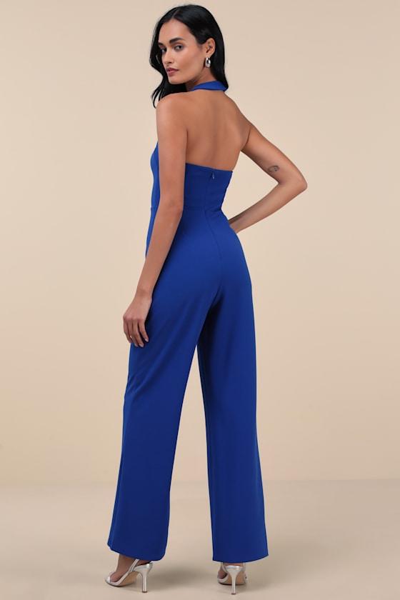 Flirty Outing Royal Blue Asymmetrical Halter Jumpsuit Product Image