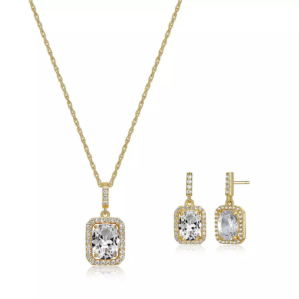 18k Gold over Silver Birthstone Drop Earrings & Pendant Necklace Set, Women's, Size: 18", Cr Wh Blue April Product Image