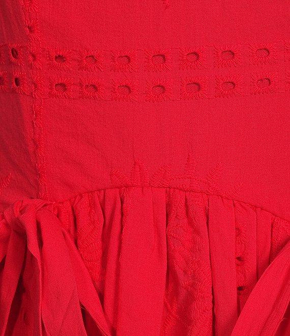 City Vibe Eyelet Embroidered Sleeveless Bow Accent Dress Product Image