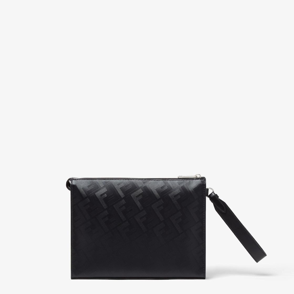 Fendi Shadow Diagonal ClutchBlack leather pouch Product Image