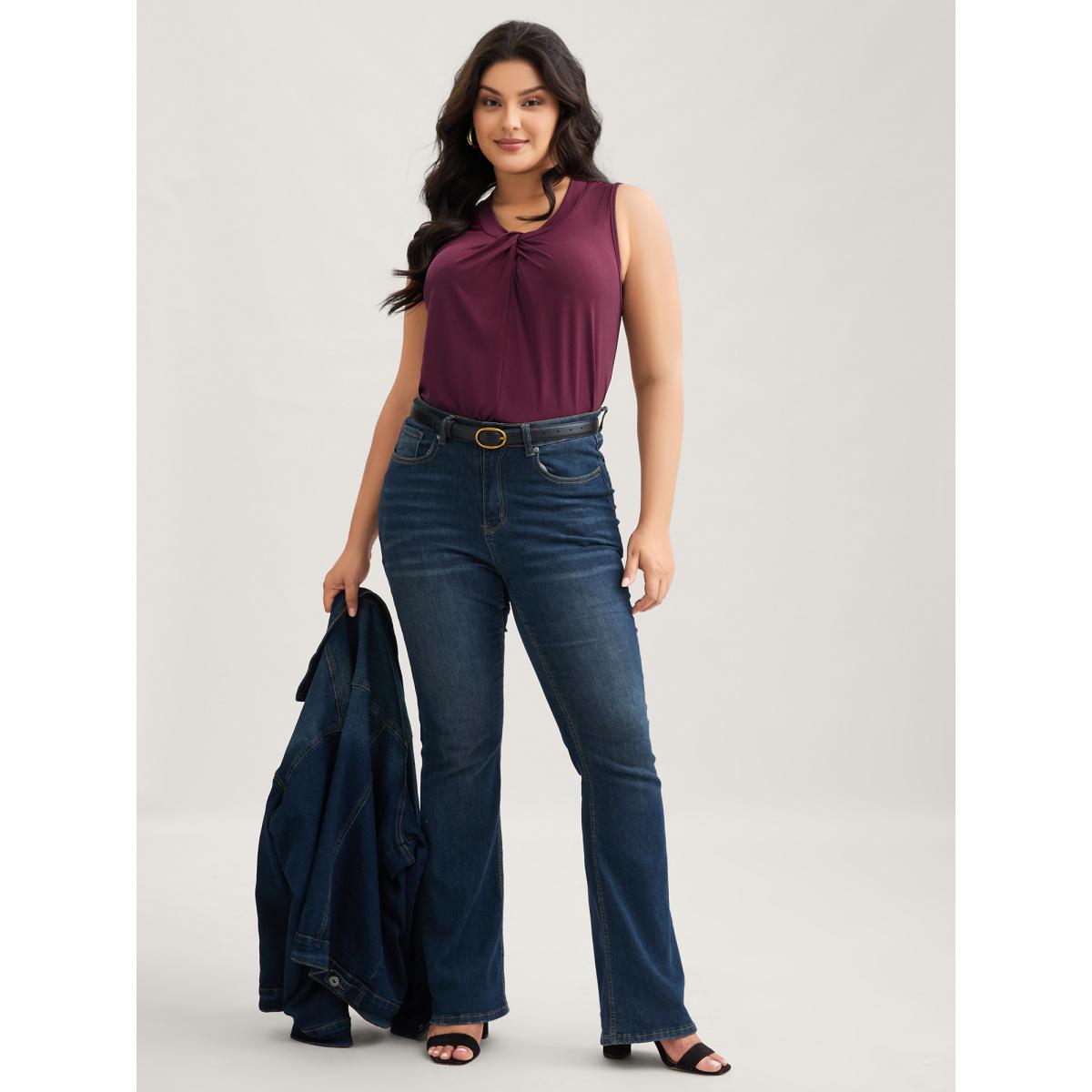 Plus Size Solid Asymmetrical Neck Twist Front Tank Top Women Plum Timeless Twist Asymmetrical Neck Elegant Tank Tops Camis BloomChic 26/4X Product Image