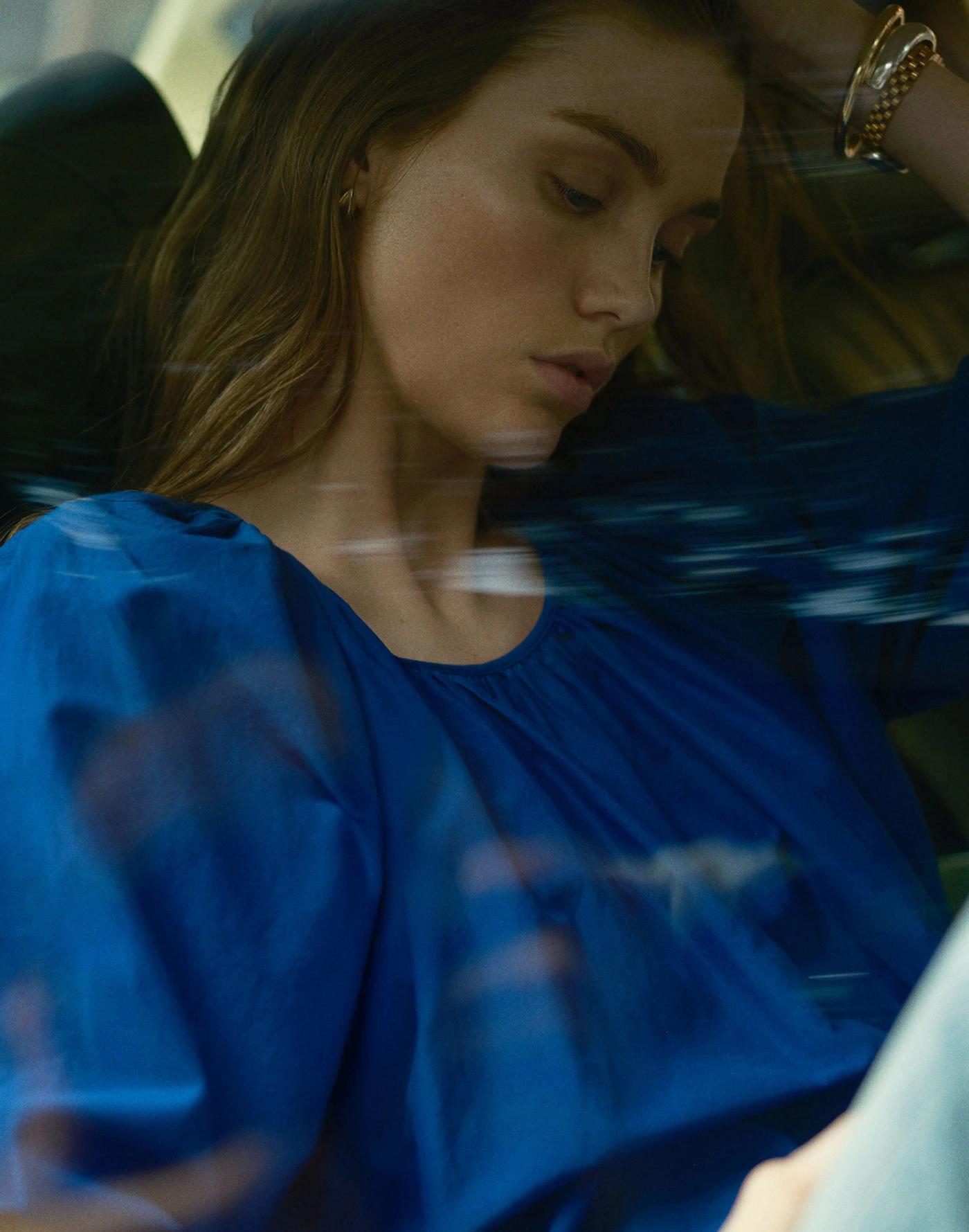 Shirred Puff-Sleeve Top in Cotton-Silk Voile Product Image