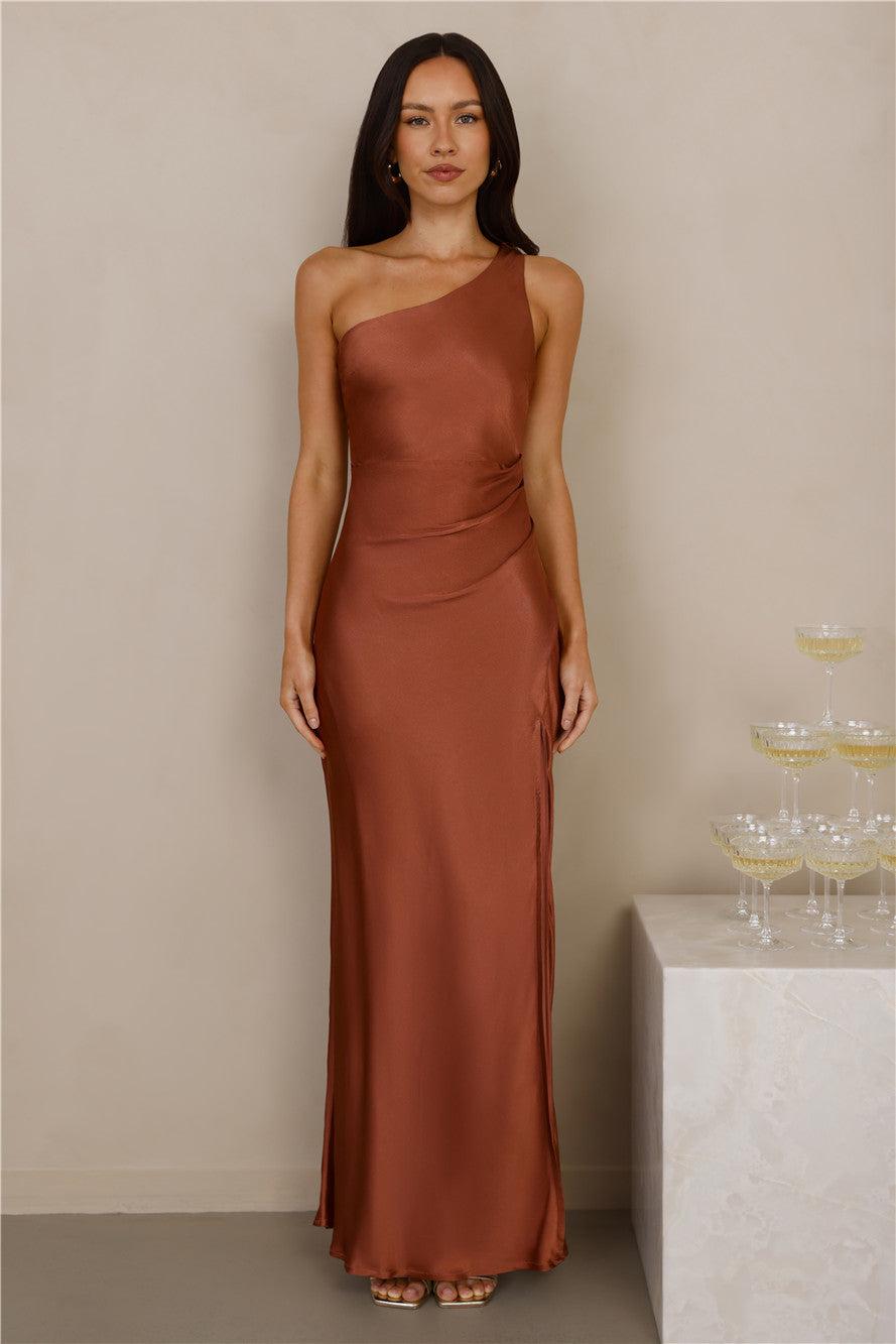 The Aurora One Shoulder Satin Maxi Dress Copper Product Image