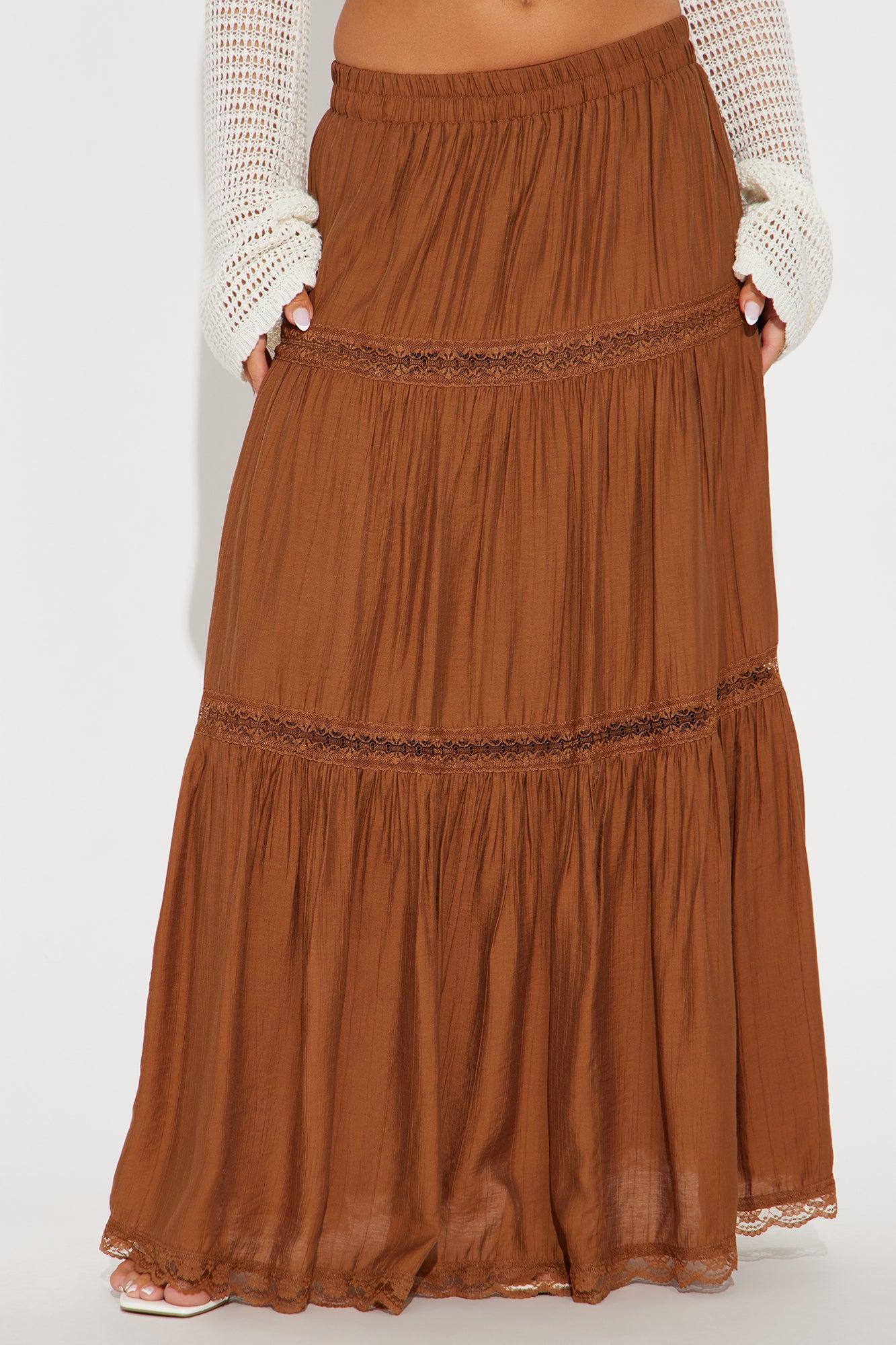 Natalia Tiered Gauze Maxi Skirt - Brown Product Image