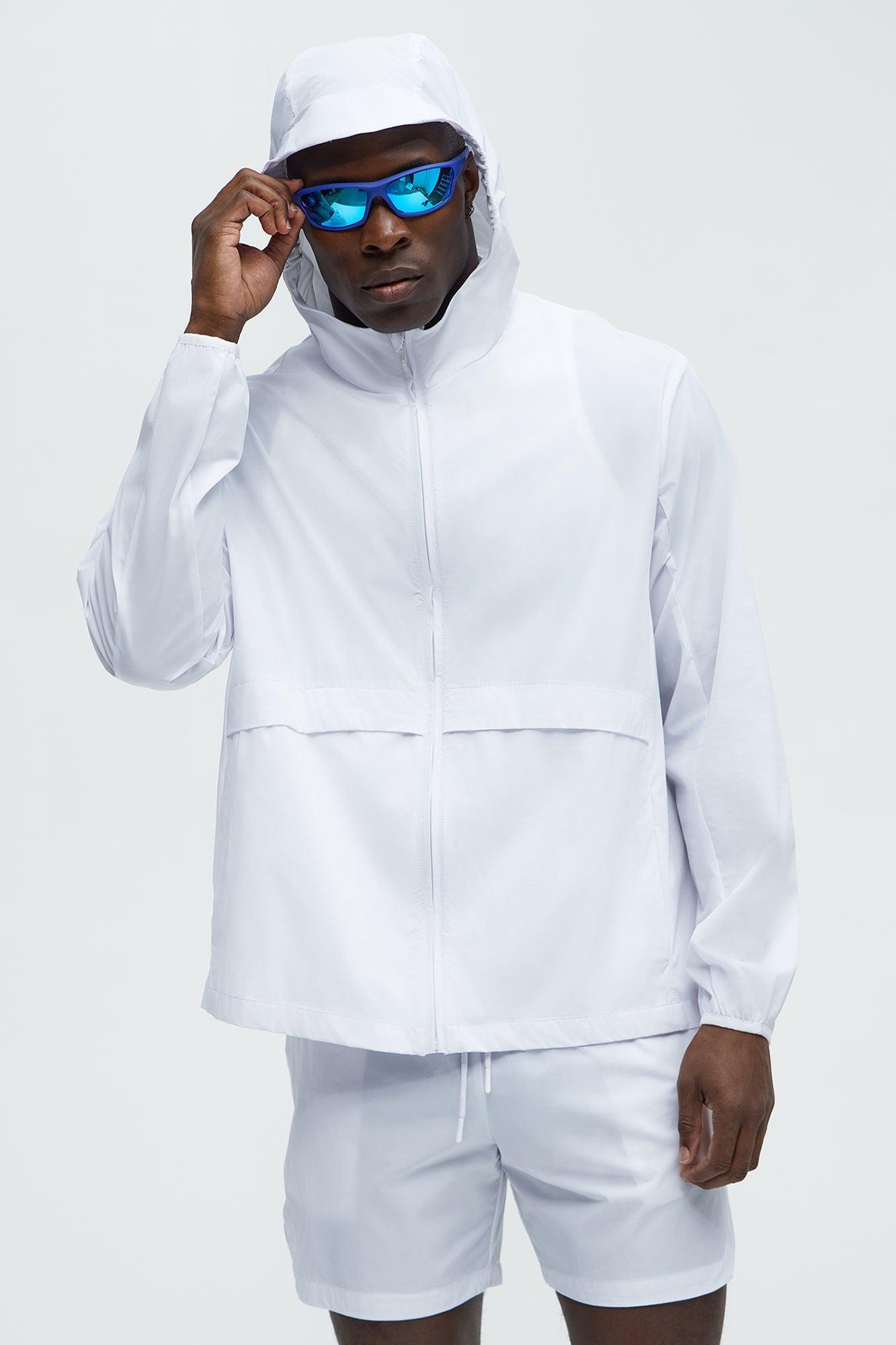 Lightweight Stretch Hooded Running Windbreaker Jacket - White Product Image