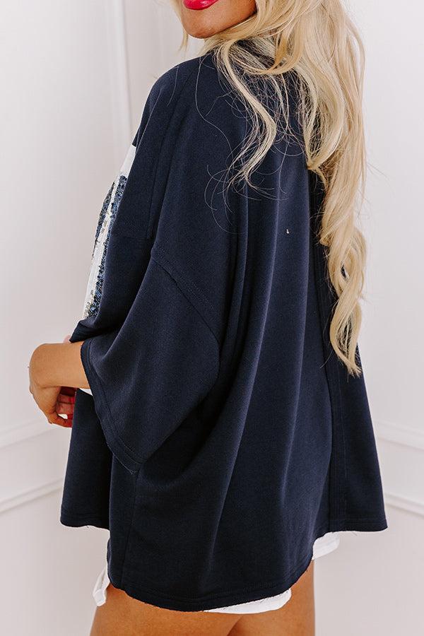 It's a Touch Down Sequin Oversized Tee in Navy/White Product Image